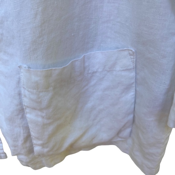 T & W Designs 100% Linen Button Front Top with Pockets and Back Pleat EUC Size L - Picture 2 of 7